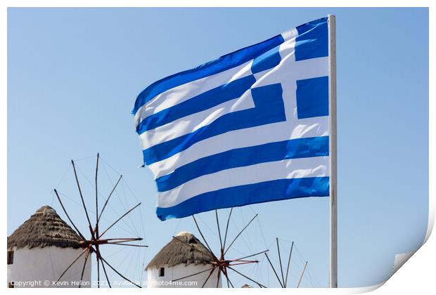 Greek flag Print by Kevin Hellon