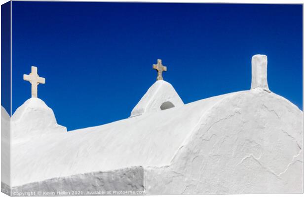 Crosses on Church of Panagia Paraportiani Canvas Print by Kevin Hellon