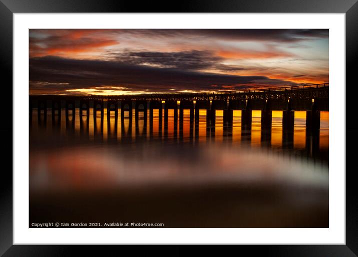 Golden Glow Tay Rail Bridge Dundee at Sunset Framed Mounted Print by Iain Gordon