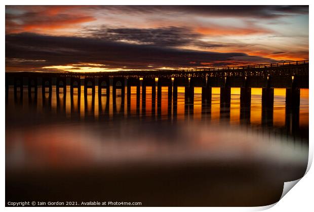 Golden Glow Tay Rail Bridge Dundee at Sunset Print by Iain Gordon