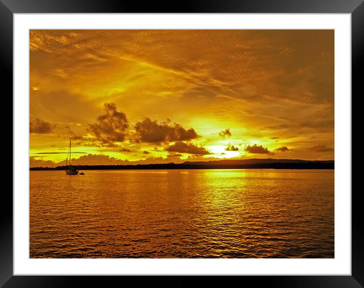 Golden coastal cloudy sunrise seascape. Framed Mounted Print by Geoff Childs