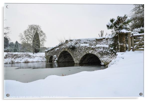 The Bridge by Waverley Abbey in the Snow Acrylic by Sarah Smith