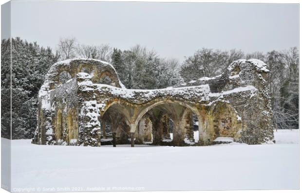 Waverley Abbey in the Snow Canvas Print by Sarah Smith