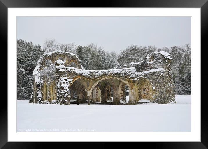Waverley Abbey in the Snow Framed Mounted Print by Sarah Smith