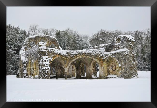 Waverley Abbey in the Snow Framed Print by Sarah Smith