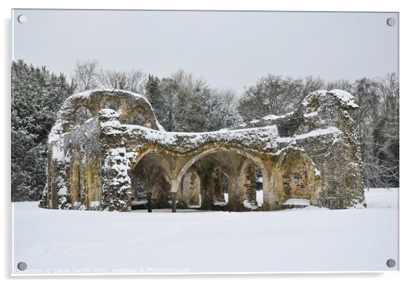 Waverley Abbey in the Snow Acrylic by Sarah Smith