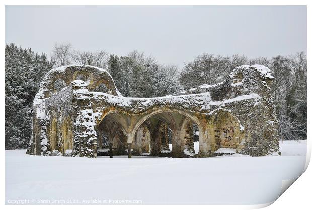 Waverley Abbey in the Snow Print by Sarah Smith