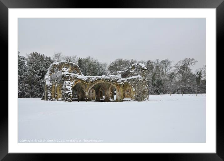 Snowy Scene at Waverley Abbey  Framed Mounted Print by Sarah Smith