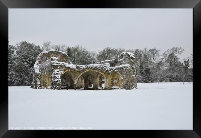 Snowy Scene at Waverley Abbey  Framed Print by Sarah Smith