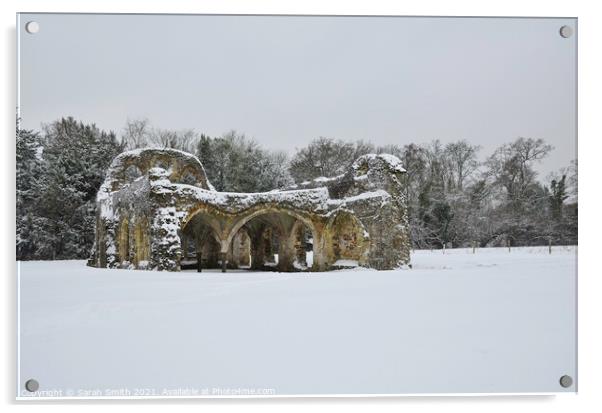 Snowy Scene at Waverley Abbey  Acrylic by Sarah Smith