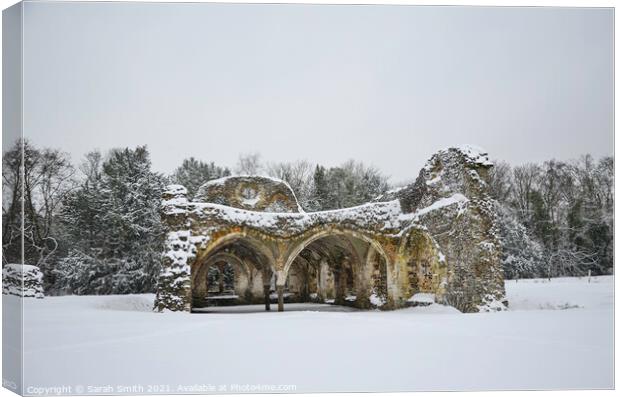 Waverley Abbey Ruins in the Snow Canvas Print by Sarah Smith