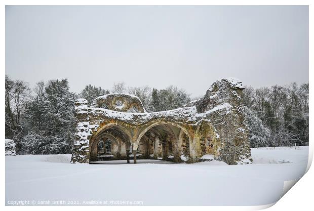Waverley Abbey Ruins in the Snow Print by Sarah Smith