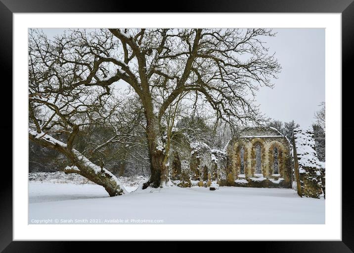 Snow Covered Waverley Abbey Ruin  Framed Mounted Print by Sarah Smith