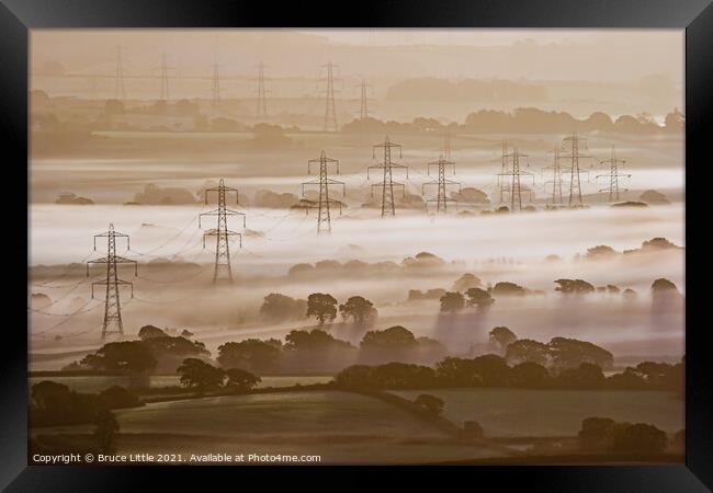 Pylons in the Mist, Marshwood Vale Framed Print by Bruce Little