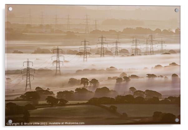 Pylons in the Mist, Marshwood Vale Acrylic by Bruce Little