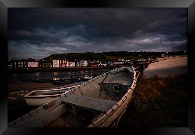 Aberaeron harbour blue hour Framed Print by Andrew chittock