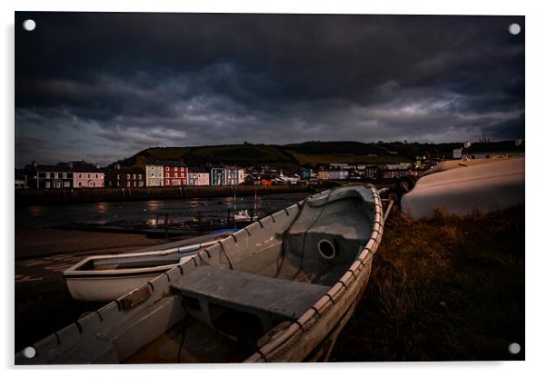 Aberaeron harbour blue hour Acrylic by Andrew chittock