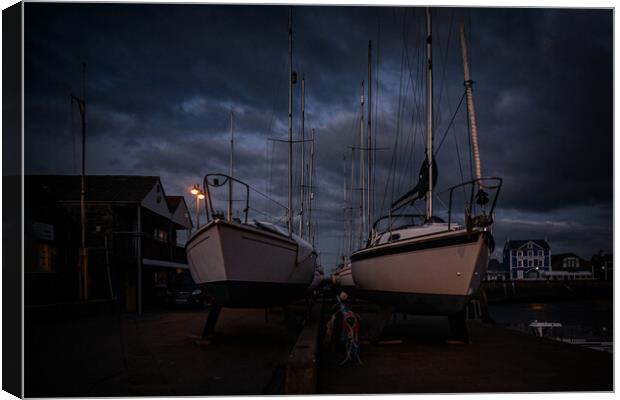Aberaeron harbour blue hour  Canvas Print by Andrew chittock
