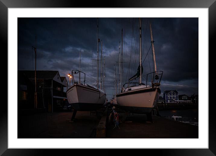Aberaeron harbour blue hour  Framed Mounted Print by Andrew chittock
