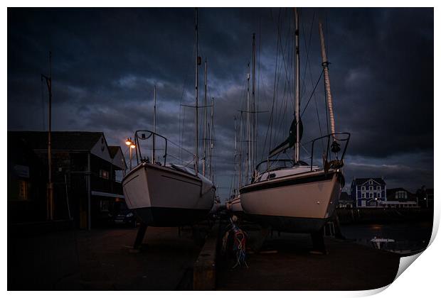 Aberaeron harbour blue hour  Print by Andrew chittock