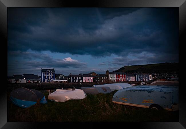 blue hour aberaeron harbour Framed Print by Andrew chittock