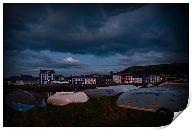blue hour aberaeron harbour Print by Andrew chittock