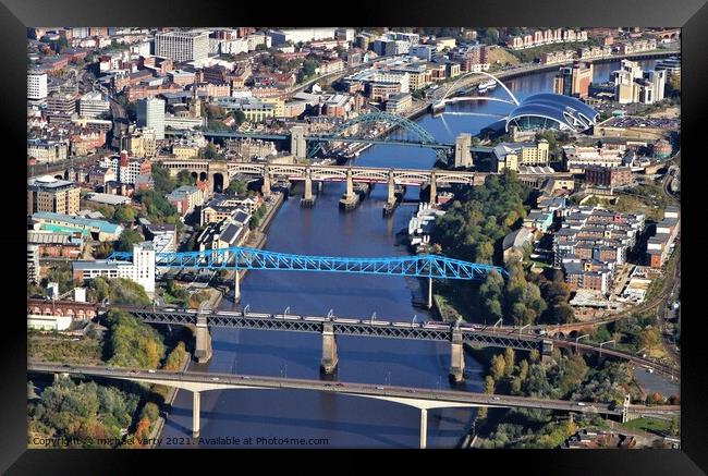 Newcastle River Tyne Bridges Aerial photo Framed Print by mick vardy