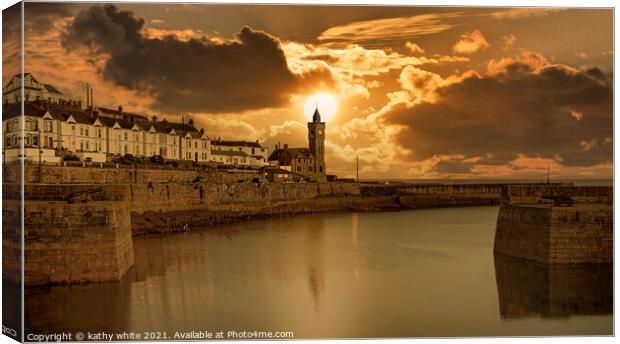 Porthleven Harbour  Cornwall, moody sky Porthleven Canvas Print by kathy white