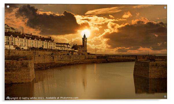 Porthleven Harbour  Cornwall, moody sky Porthleven Acrylic by kathy white