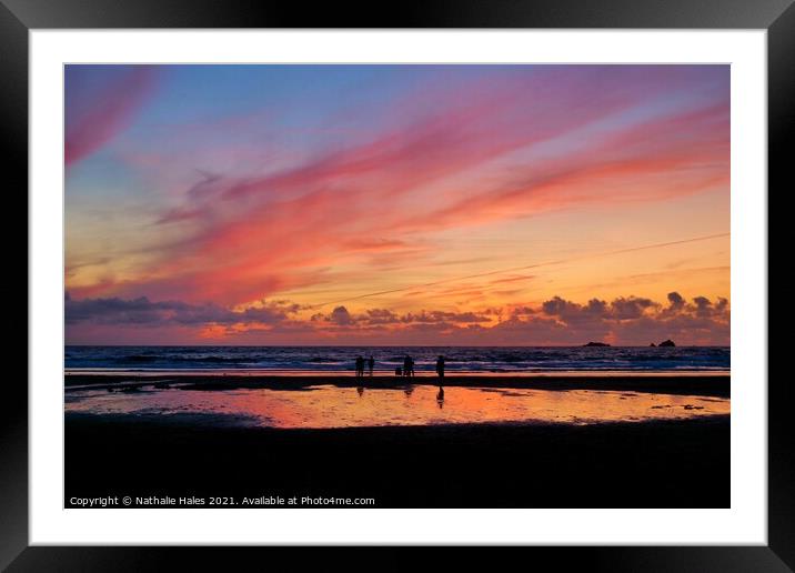 Sunset at Treyarnon Bay, Cornwall Framed Mounted Print by Nathalie Hales