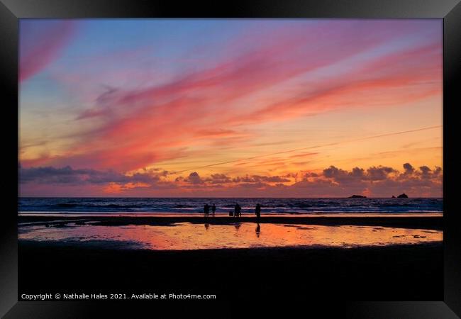 Sunset at Treyarnon Bay, Cornwall Framed Print by Nathalie Hales