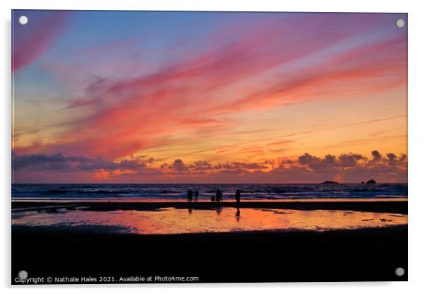 Sunset at Treyarnon Bay, Cornwall Acrylic by Nathalie Hales