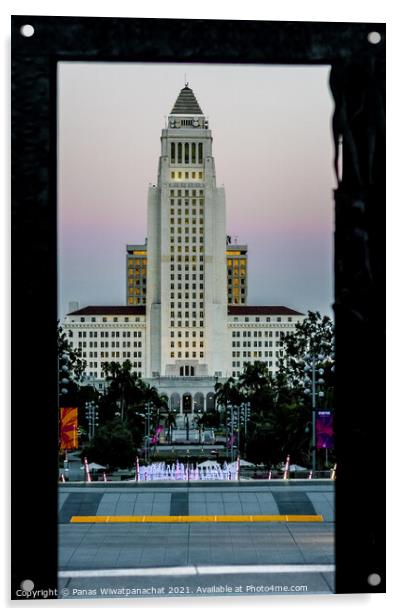 Framed LA City Hall Acrylic by Panas Wiwatpanachat