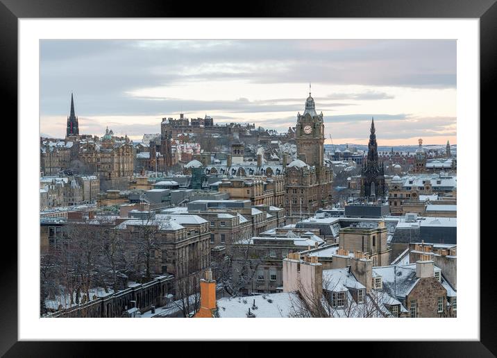 Calton Hill in the Snow Framed Mounted Print by Miles Gray