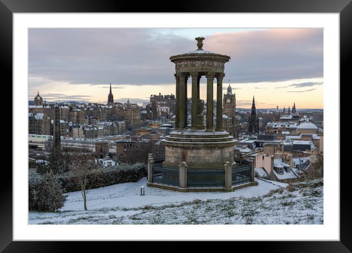 Snowy view over Edinburgh Castle at Sunrise Framed Mounted Print by Miles Gray