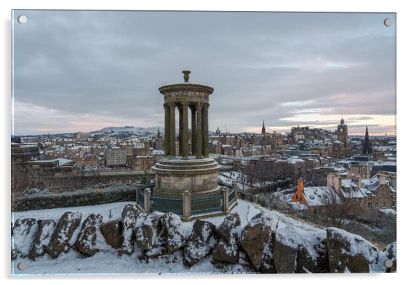 Calton Hill in the Snow Acrylic by Miles Gray
