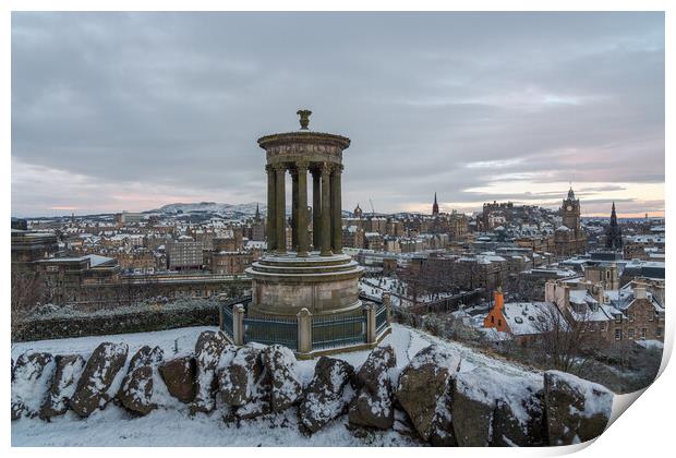 Calton Hill in the Snow Print by Miles Gray