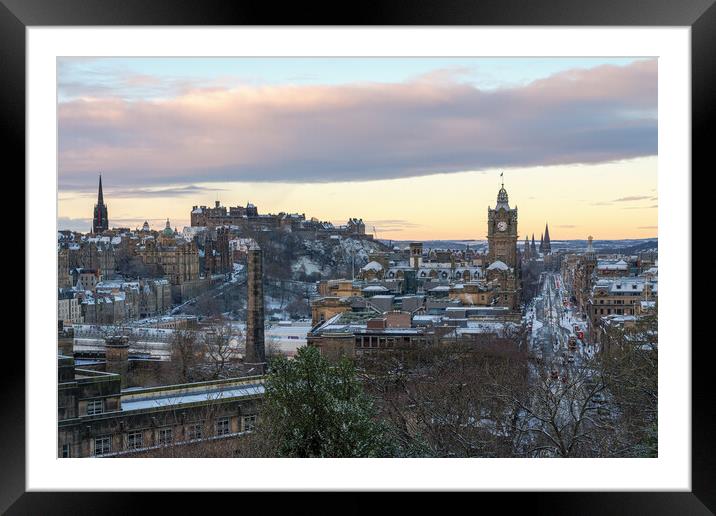 Calton Hill looking towards the Castle at sunrise Framed Mounted Print by Miles Gray