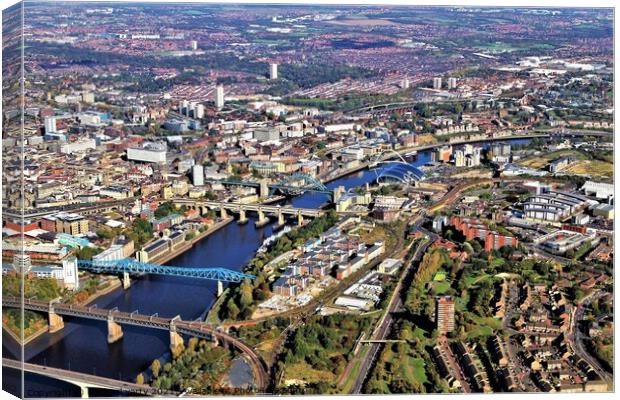 Aerial view Newcastle river-tyne bridges Canvas Print by mick vardy