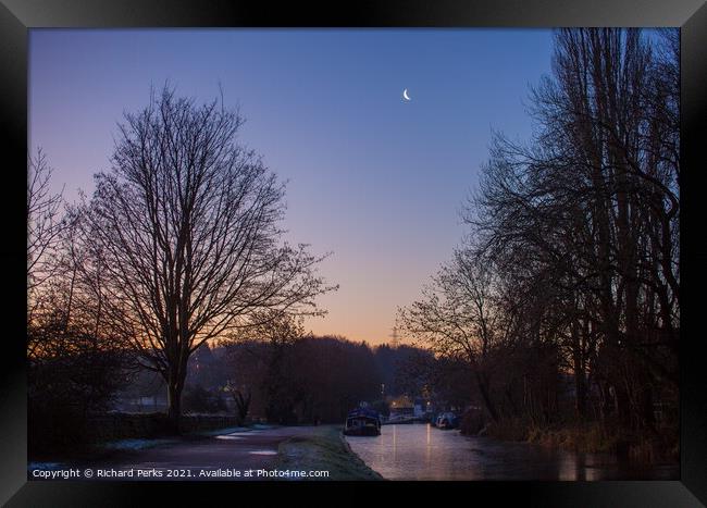 Moonlight over the Leeds - Liverpool canal, Leeds Framed Print by Richard Perks
