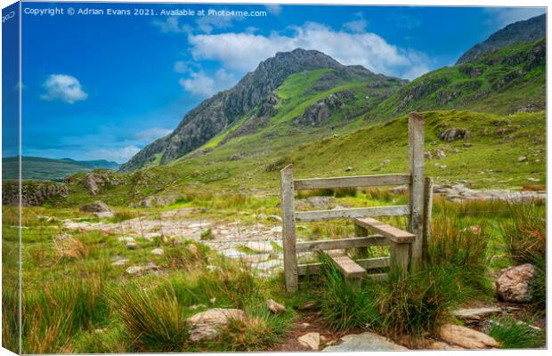 Tryfan Mountain Stile Wales Canvas Print by Adrian Evans