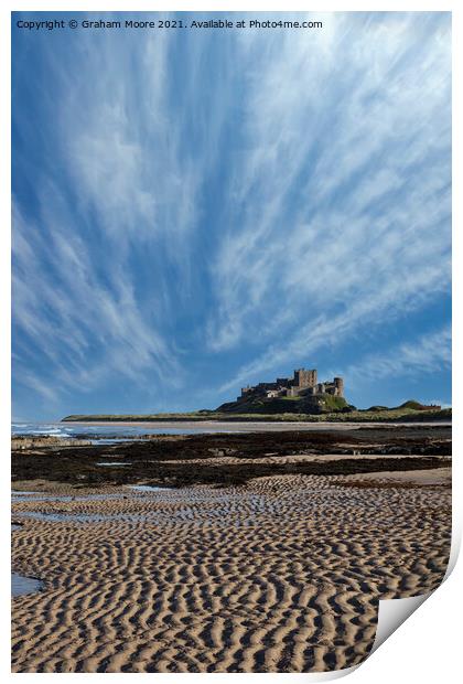 Bamburgh Castle with streaky clouds Print by Graham Moore