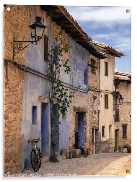 bicycle leaning on a wall in Valderrobres, Teruel Acrylic by Pere Sanz
