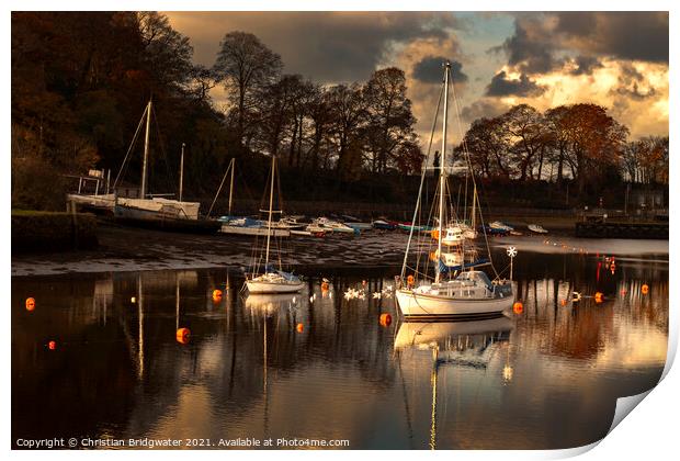 Boats moored at Caernarfon Print by Christian Bridgwater