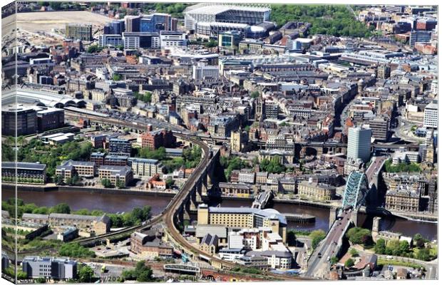 Newcastle and Gateshead Aerial view. Canvas Print by mick vardy