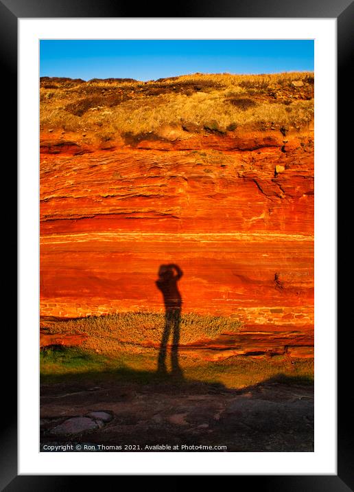 Photographer's Shadow on Sandstone Cliff Framed Mounted Print by Ron Thomas