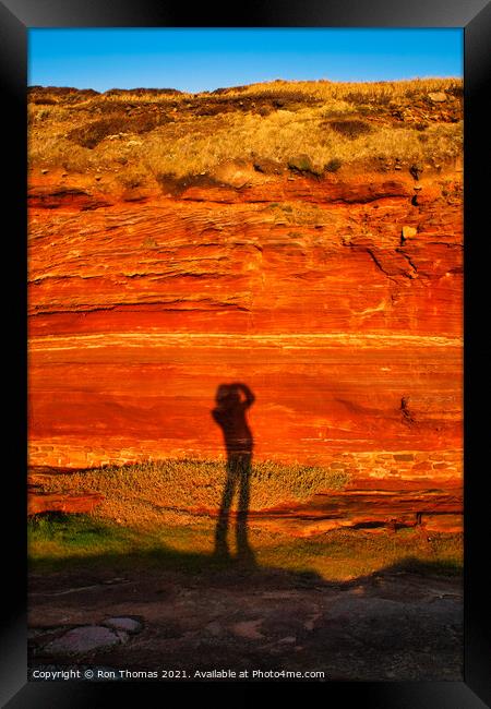 Photographer's Shadow on Sandstone Cliff Framed Print by Ron Thomas
