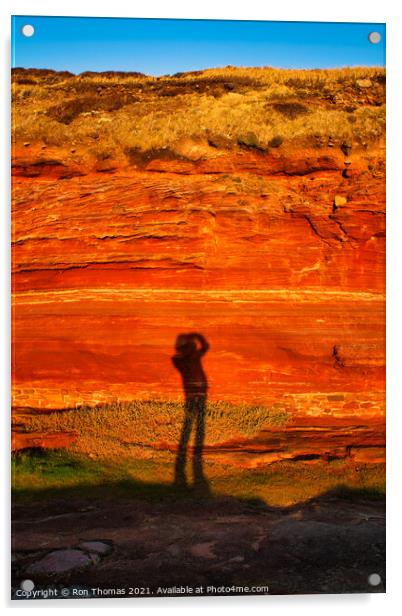 Photographer's Shadow on Sandstone Cliff Acrylic by Ron Thomas