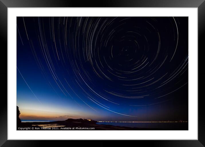 Hilbre Island Star Trails. Framed Mounted Print by Ron Thomas