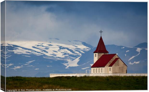 Icelandic Church in Landscape. Canvas Print by Ron Thomas
